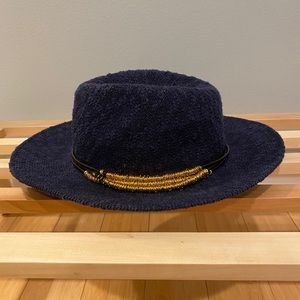 Navy Blue w/ Gold Accents Woven Anthropologie Hat